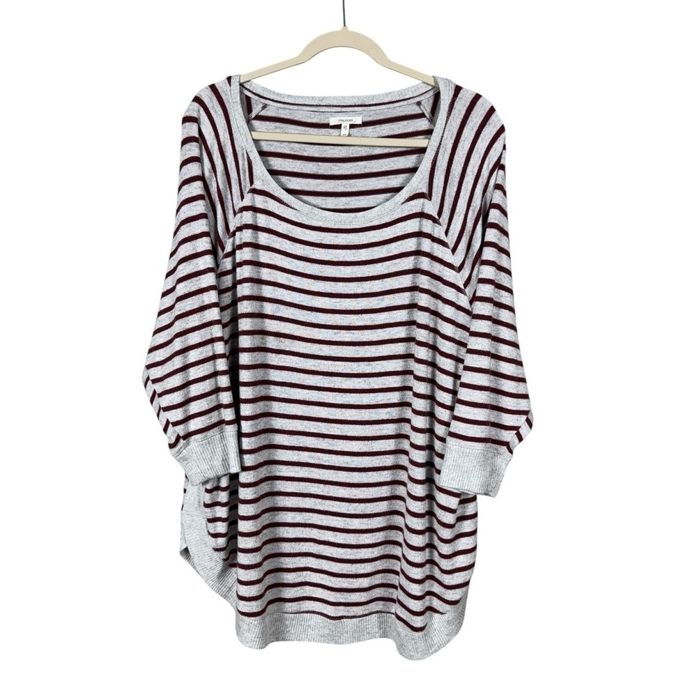 Womens Oversized Slouchy Sweater 2X Striped Nautical Fisherman Loungewear Boho